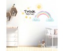 Rainbow Clouds Sun Stars - Think Positive Wall Decals - Watercolour